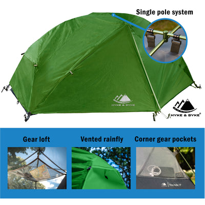 Hyke Byke Zion 1 Person Backpacking Tent with Footprint Hyke Byke USA