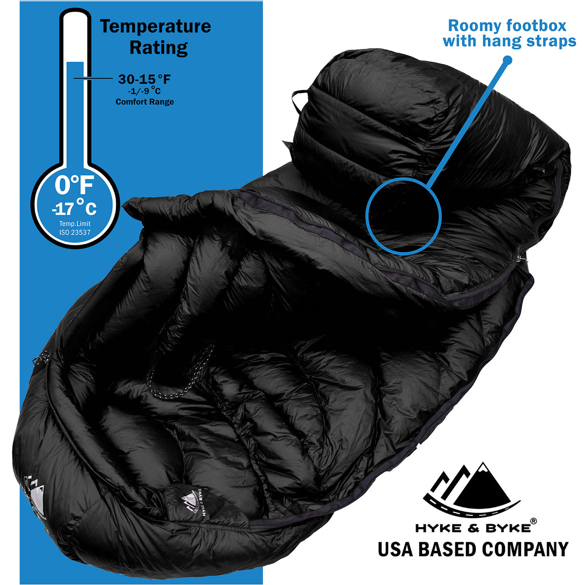 Snowmass 0 F Ultralight Down Sleeping Bag Hyke Byke USA