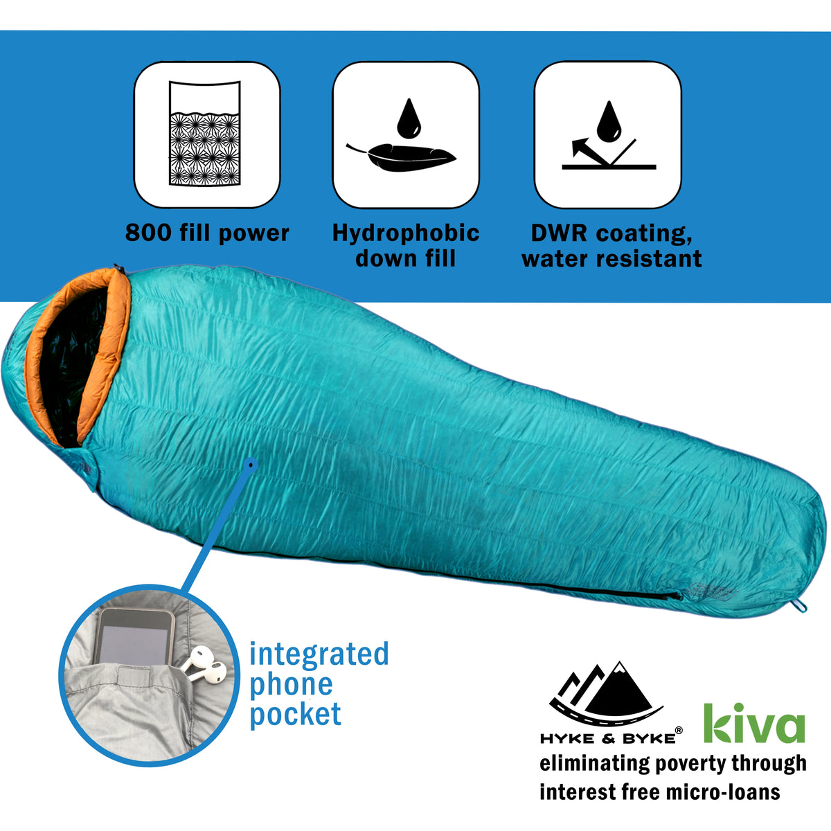 Eolus 800 FP 15 F Down Sleeping Bag Hyke Byke USA