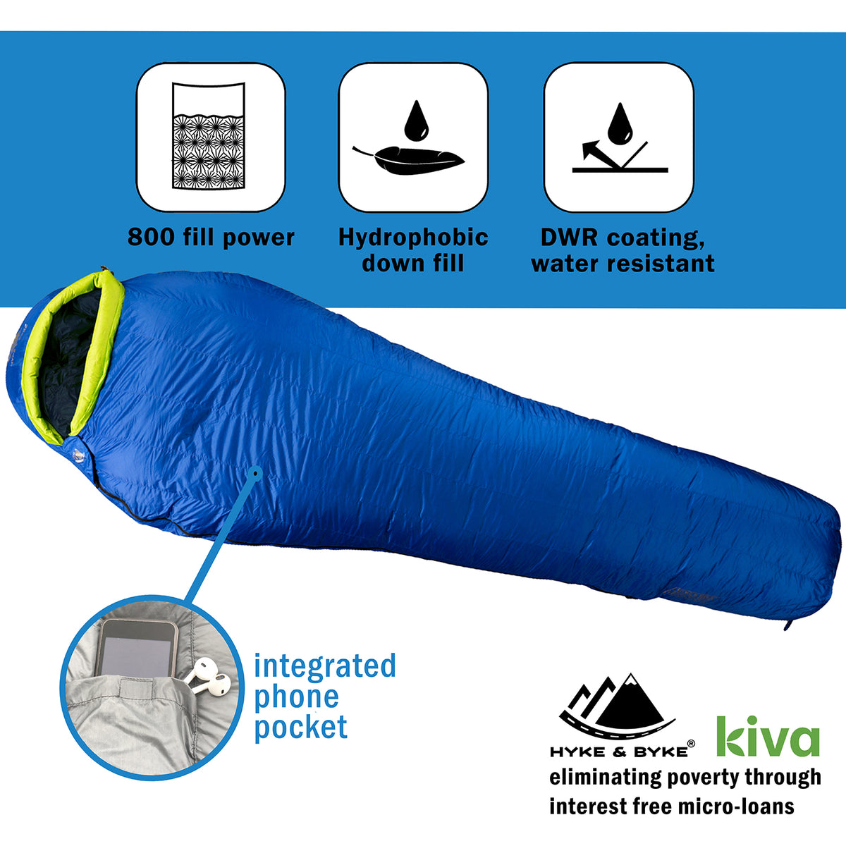 Eolus 800 FP 15 F Down Sleeping Bag Hyke Byke USA